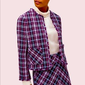 NWT Kate Spade purple plaid tweed jacket